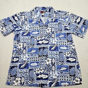 Tommy Fashion Hawaii Shirt XL Extra Large Blue Aloha Fish Turtle Floral Hawaiian